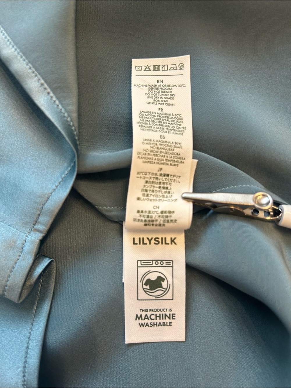 LilySilk 100% Mulberry Silk Button-Down Blouse — Slate Blue-Grey — Sz S - Picture 6 of 10